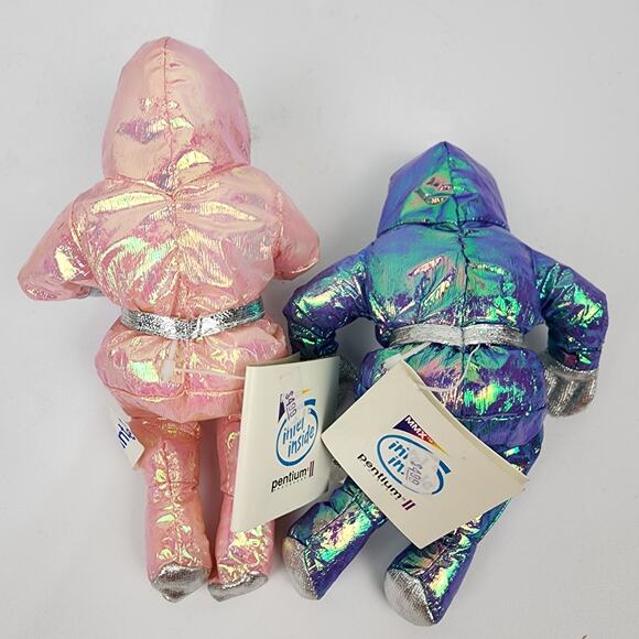 2 Intel Bunny People MMX Pentium II Iridescent Pink & Blue Bean 8" Plush 1997 - Picture 5 of 8